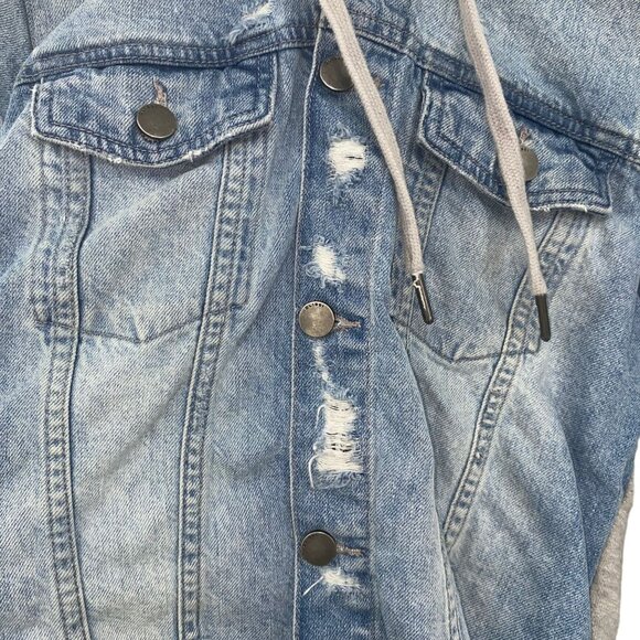 DL 1961 Clyde Icon Hoodie Denim Jacket Raw Hem Distressing Small - Picture 7 of 10